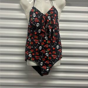 Kids Skull and Heart Print Swimsuit